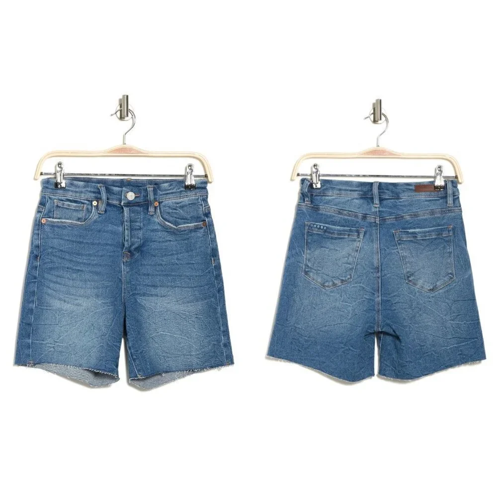NWT BLANKNYC Size 27 Button Fly Raw Hem Long Denim Shorts MSRP $78